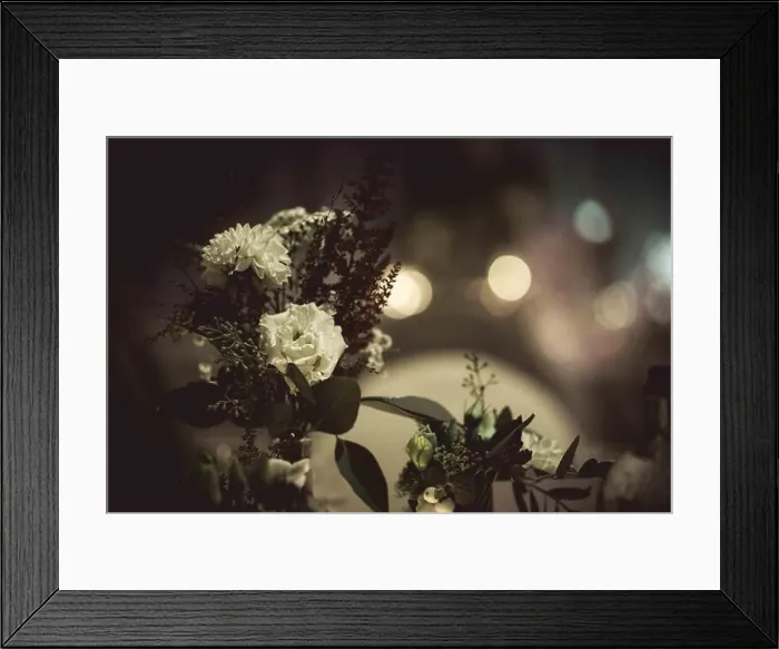 Framed Print : close up of white flower on a table