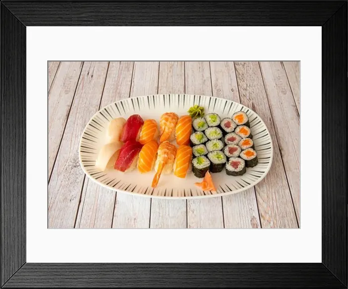 Framed Print : Tray of assorted nigiri sushi and maki Framed Print : Tray of assorted nigiri sushi and maki
