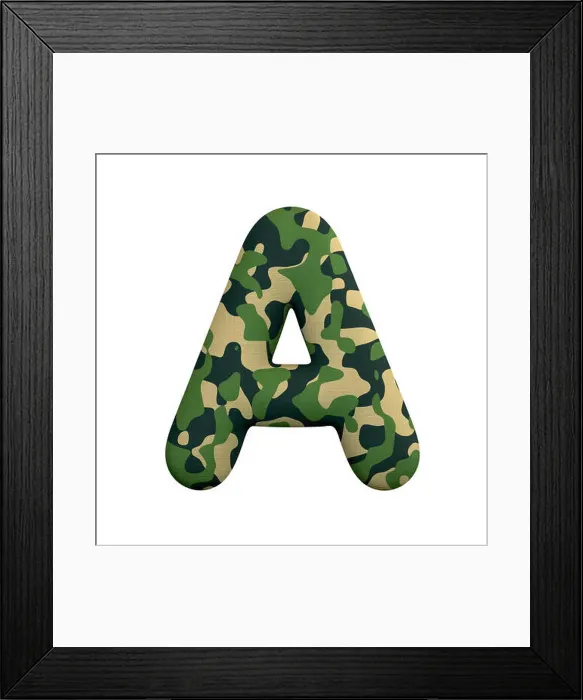 Framed Print : Army letter A - Capital 3d Camo font isolated on white background