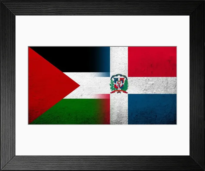 Framed Print : Flag of Palestine and National flag of Dominican Republic. Grunge background Framed Print : Flag of Palestine and National flag of Dominican Republic. Grunge background