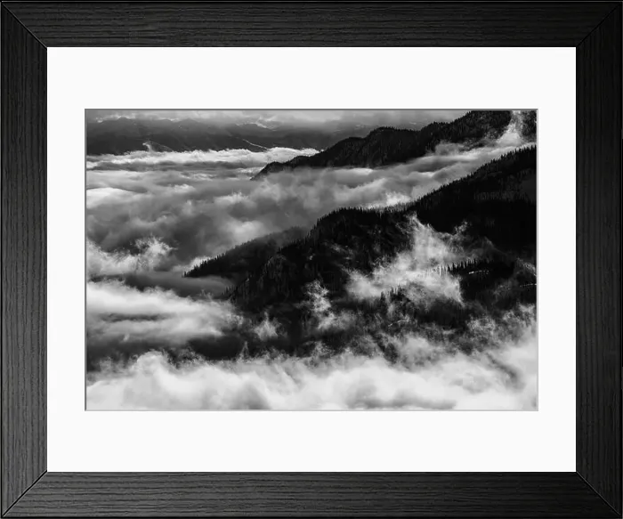 Framed Print : Misty Cloud inversion pushing against mountainside Framed Print : Misty Cloud inversion pushing against mountainside