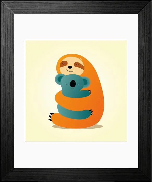 Framed Print : cute sloth hugging koala. baby illustration Framed Print : cute sloth hugging koala. baby illustration