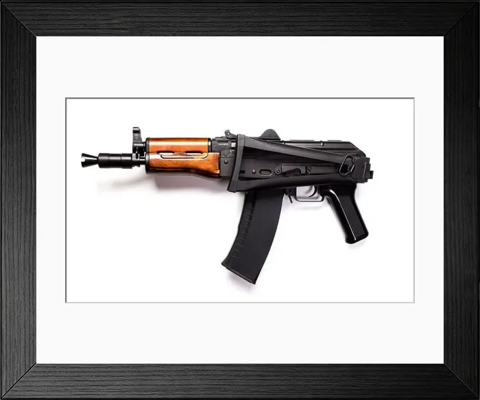 Framed Print : Rare first model AK - 47 assault rifle isolated on white Framed Print : Rare first model AK - 47 assault rifle isolated on white