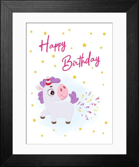 Framed Print : Happy Birthday printable party greeting card template with cute magical unicorn pooping confetti Framed Print : Happy Birthday printable party greeting card template with cute magical unicorn pooping confetti