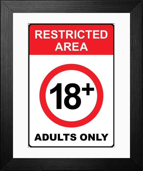 Framed Print : Restricted area, 18+, adults only sign, vector illustration Framed Print : Restricted area, 18+, adults only sign, vector illustration