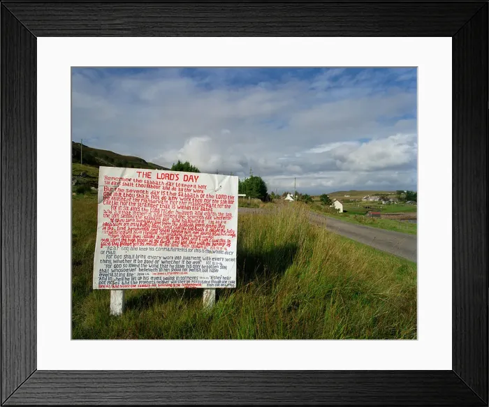 Framed Print : Free Presbyterian biblical tracts on a roadside sign, Inverasdale, Wester Ross, Scottish Highland Framed Print : Free Presbyterian biblical tracts on a roadside sign, Inverasdale, Wester Ross, Scottish Highland
