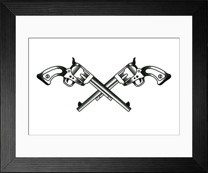 Framed Print : Old school tattoo drawing crossed pistols Framed Print : Old school tattoo drawing crossed pistols