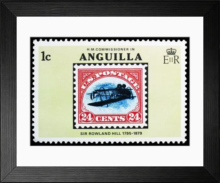 Framed Print : MOSCOW, RUSSIA - JUNE 28, 2020: Postage stamp printed in Anguilla shows USA inverted Jenny of 1918 Framed Print : MOSCOW, RUSSIA - JUNE 28, 2020: Postage stamp printed in Anguilla shows USA inverted Jenny of 1918