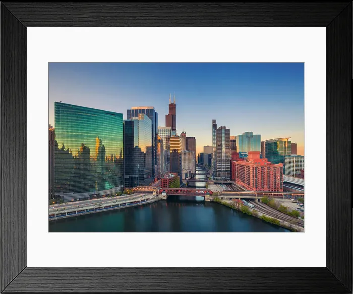 Framed Print : Chicago at dawn. Cityscape image of Chicago downtown at sunrise