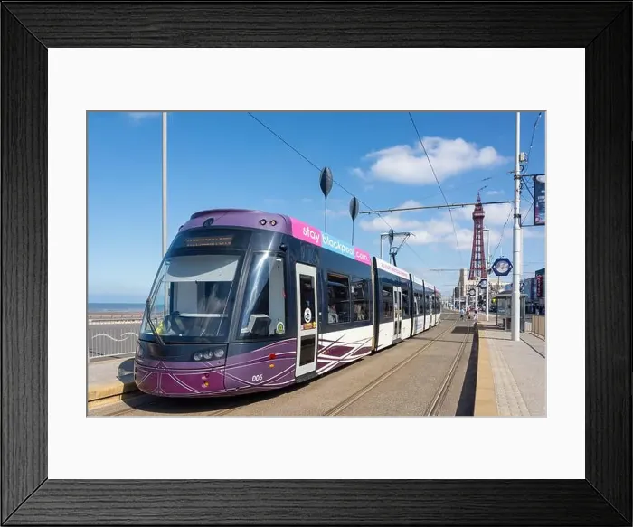 Framed Print : Blackpool Tramway at tram stop, Ocean Boulevard, Promenade, Blackpool, Lancashire, England, United Kingdom Framed Print : Blackpool Tramway at tram stop, Ocean Boulevard, Promenade, Blackpool, Lancashire, England, United Kingdom