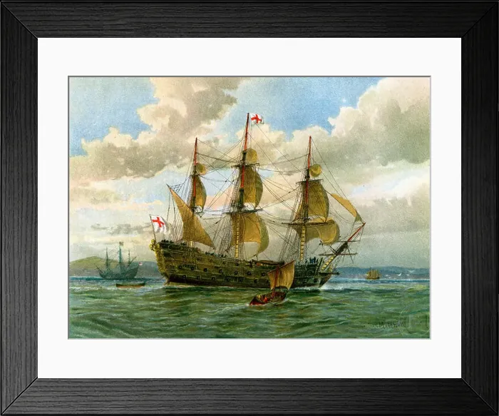 Framed Print : Royal Navy battle ship, c1650 (c1890-c1893).Artist: William Frederick Mitchell Framed Print : Royal Navy battle ship, c1650 (c1890-c1893).Artist: William Frederick Mitchell