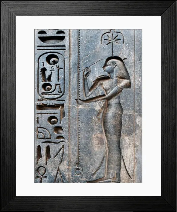 Framed Print : Luxor, Egypt. Temple of Luxor (Ipet resyt): the writing goddess Seshat carved on the statue of the king Ramses II