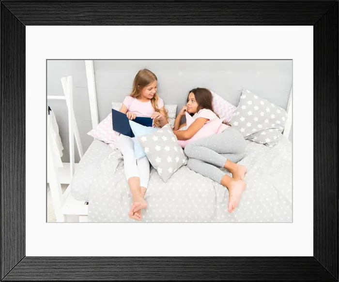 Framed Print : Kids prepare go to bed. Pleasant time cozy bedroom