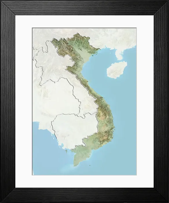 Framed Print : Vietnam, Relief Map with Border and Mask Framed Print : Vietnam, Relief Map with Border and Mask