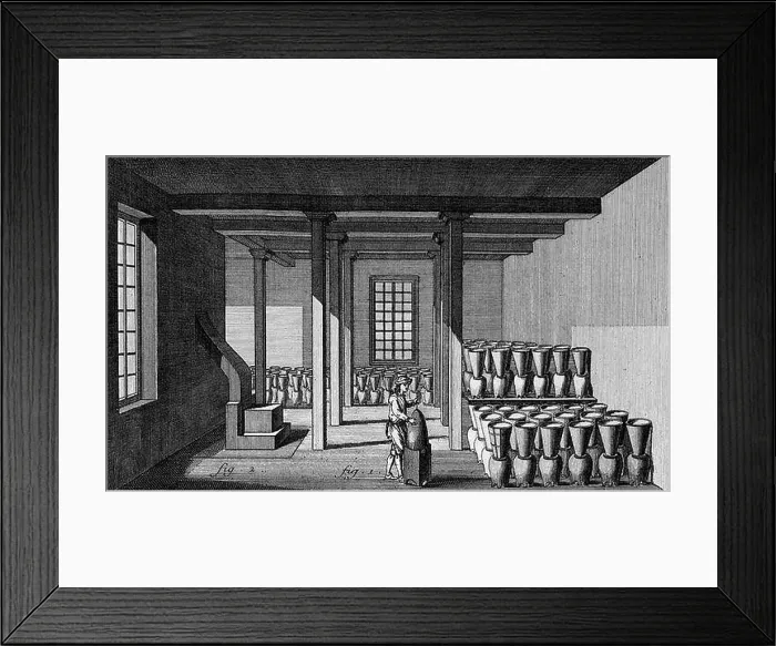 Framed Print : Sugar curing house, 1762. Sugar pots and jars on sugar plantation served as breeding place for larvae of A Framed Print : Sugar curing house, 1762. Sugar pots and jars on sugar plantation served as breeding place for larvae of A
