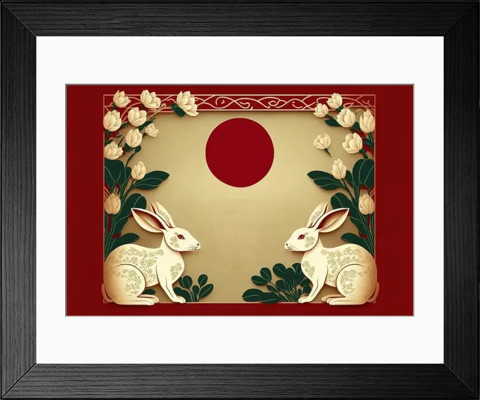 Framed Print : Lunar new year 2023 year of rabbit banner background, Chinese text translation as happy new year Framed Print : Lunar new year 2023 year of rabbit banner background, Chinese text translation as happy new year