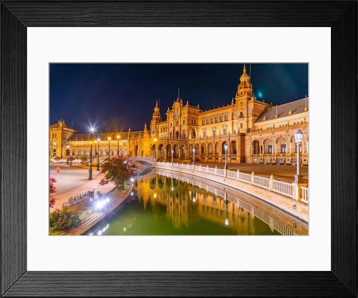 Framed Print : Night view of Plaza de Espana in Sevilla, Spain