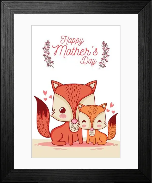 Framed Print : Happy mothers day card with cute animals cartoons Framed Print : Happy mothers day card with cute animals cartoons