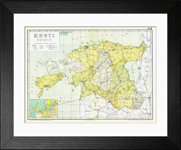 Framed Print : Map of Estonia – Eesti haldusjaotus 1925 Framed Print : Map of Estonia – Eesti haldusjaotus 1925