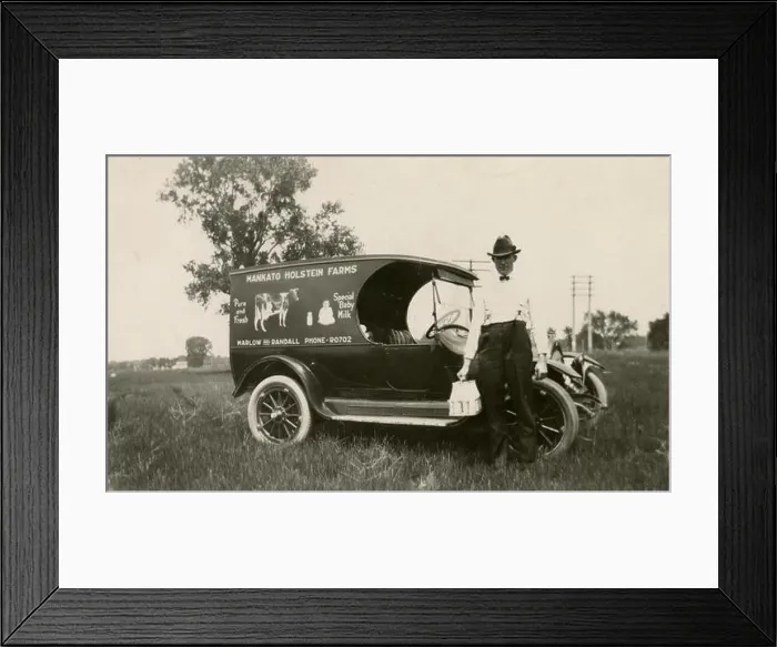 Framed Print : Antique c1922 photograph, company vehicle and driver from Mankato Holstein Farm in Mankato Framed Print : Antique c1922 photograph, company vehicle and driver from Mankato Holstein Farm in Mankato