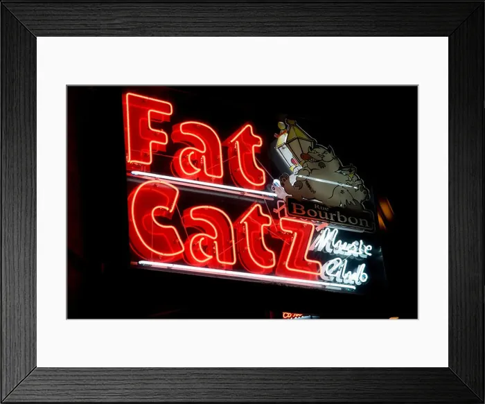 Framed Print : Fat Catz Music Club neon sign at night in New Orleans, Louisiana Framed Print : Fat Catz Music Club neon sign at night in New Orleans, Louisiana