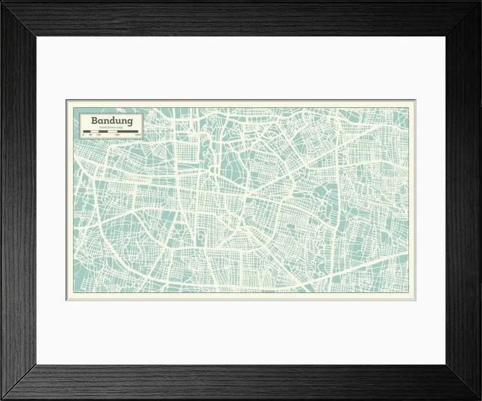 Framed Print : Bandung Indonesia City Map in Retro Style. Outline Map. Vector Illustration