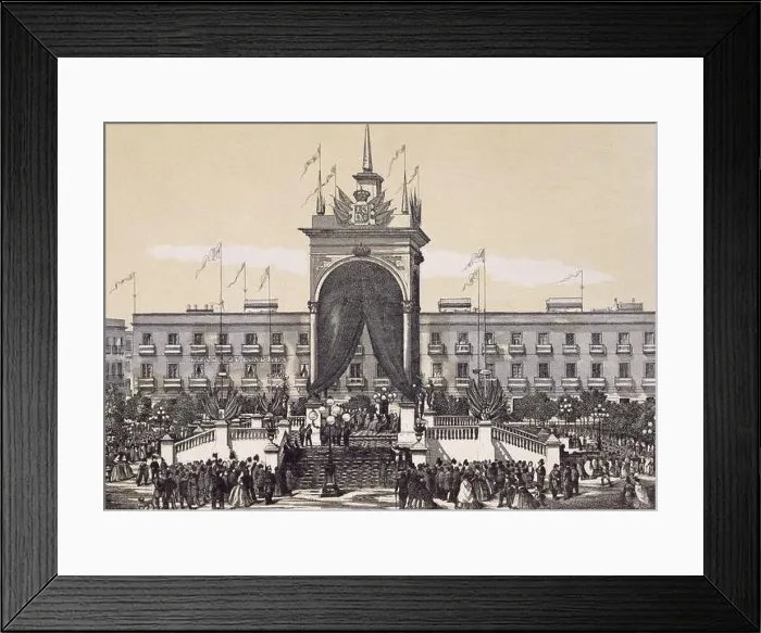 Framed Print : VIAJE DE SUS MAJESTADES Y ALTEZAS REALES A ANDALUCIA EN 1862 - OBELISCO EN LA PLAZA NUEVA DE SEVILLA Framed Print : VIAJE DE SUS MAJESTADES Y ALTEZAS REALES A ANDALUCIA EN 1862 - OBELISCO EN LA PLAZA NUEVA DE SEVILLA