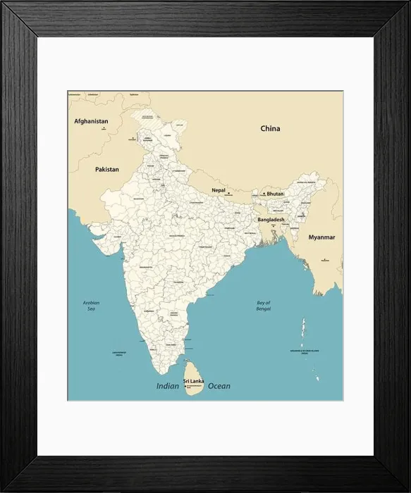 Framed Print : India administrative divisions vector map with neighbouring coutries