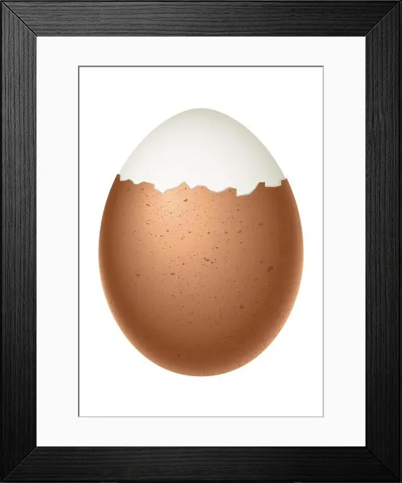 Framed Print : partially peeled egg, boiled egg with half peeled shell, illustration on white background Framed Print : partially peeled egg, boiled egg with half peeled shell, illustration on white background