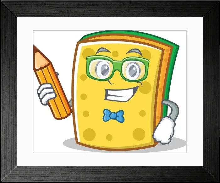 Framed Print : Student with pencil sponge cartoon character funny Framed Print : Student with pencil sponge cartoon character funny