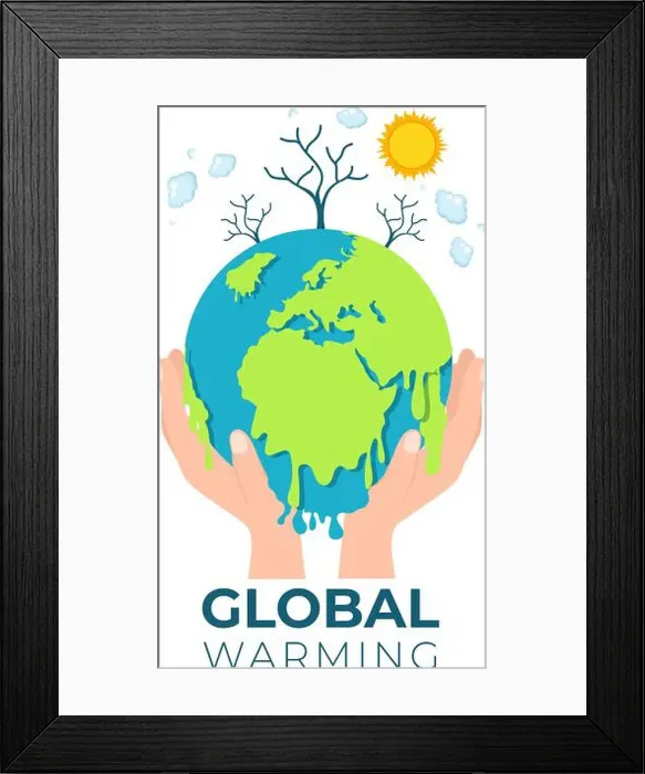 Framed Print : Global Warming Cartoon Style Illustration with Planet Earth in a Melting or Burning State Framed Print : Global Warming Cartoon Style Illustration with Planet Earth in a Melting or Burning State