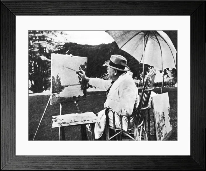 Framed Print : Winston Churchill painting at the Swiss villa where he spent his summer holiday. 1946 Framed Print : Winston Churchill painting at the Swiss villa where he spent his summer holiday. 1946