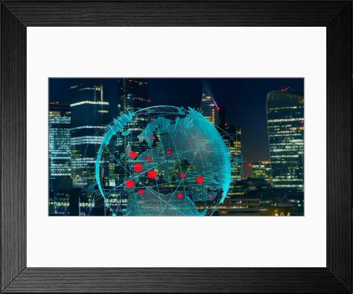 Framed Print : Global coronavirus outbreak against city skyline at night Framed Print : Global coronavirus outbreak against city skyline at night
