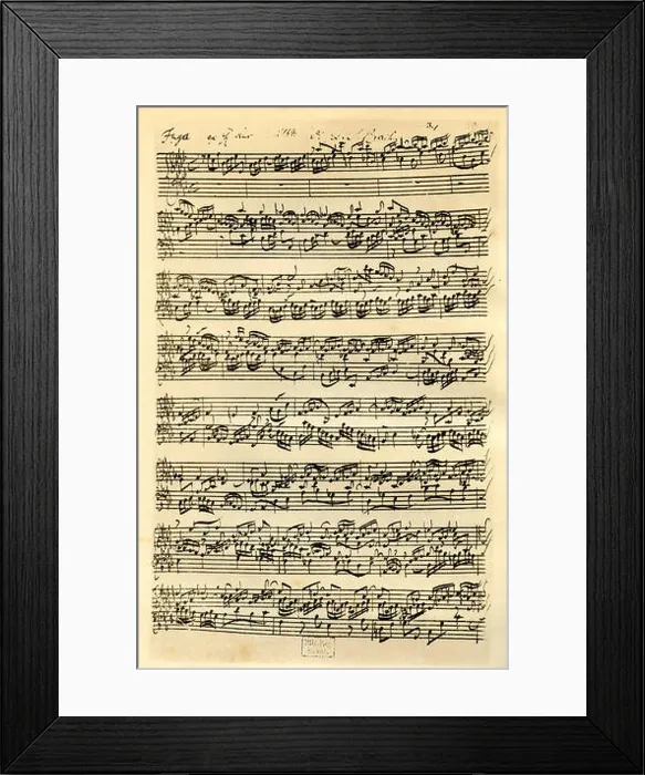 Framed Print : Johann Sebastian Bachs handwritten manuscript score for his fugue in A flat from the second book of The 48 Framed Print : Johann Sebastian Bachs handwritten manuscript score for his fugue in A flat from the second book of The 48