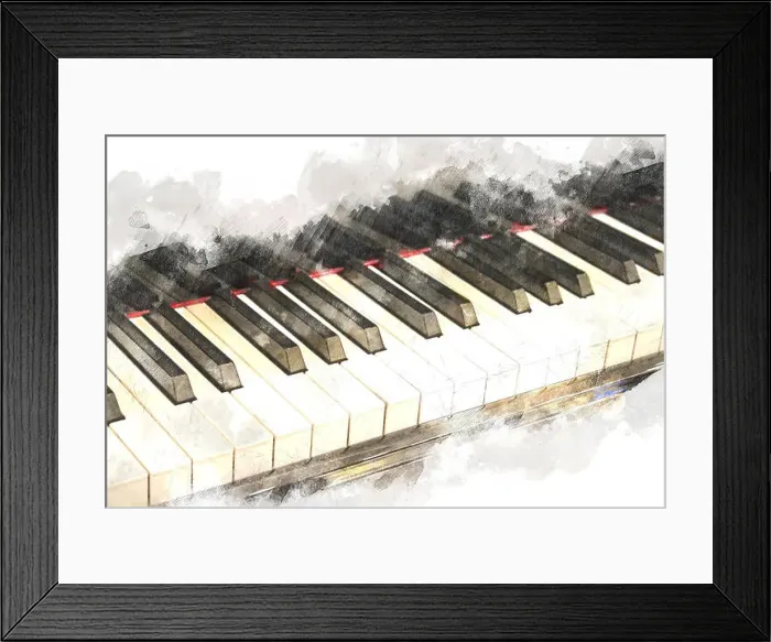 Framed Print : Abstract beautiful keyboard of the piano foreground Watercolor painting background Framed Print : Abstract beautiful keyboard of the piano foreground Watercolor painting background