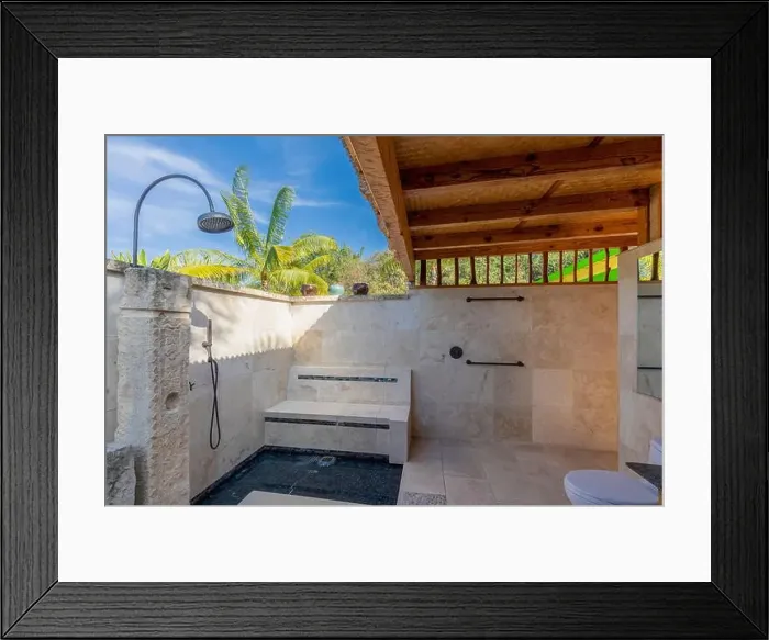 Framed Print : Open bathroom area of tropical rental in Hawaii using HDR photo technique (property released) Framed Print : Open bathroom area of tropical rental in Hawaii using HDR photo technique (property released)