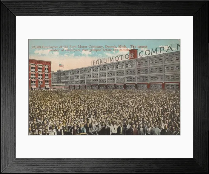 Framed Print : All employees of the Ford Motor Company standing in front of the factory Framed Print : All employees of the Ford Motor Company standing in front of the factory