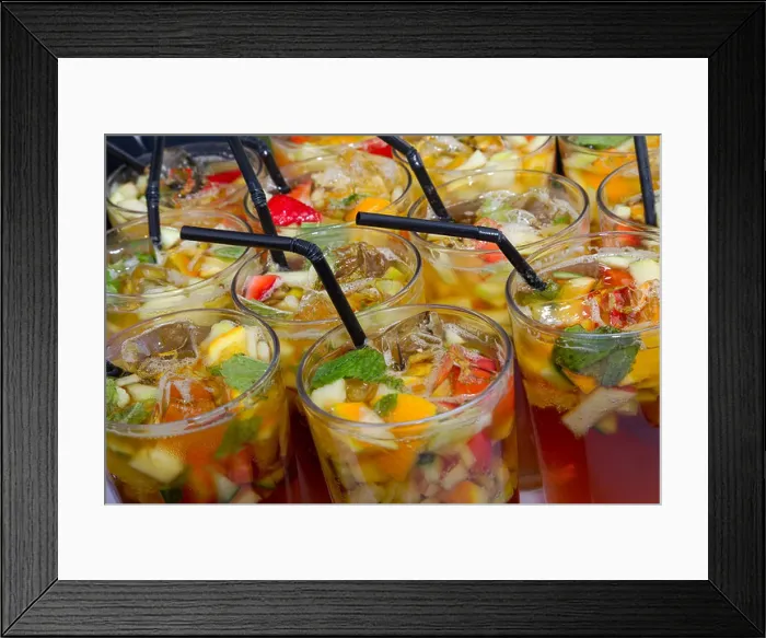 Framed Print : Glasses of Pimms with Ice and Straws at a party Framed Print : Glasses of Pimms with Ice and Straws at a party