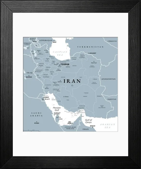 Framed Print : Iran with provinces, gray political map Framed Print : Iran with provinces, gray political map