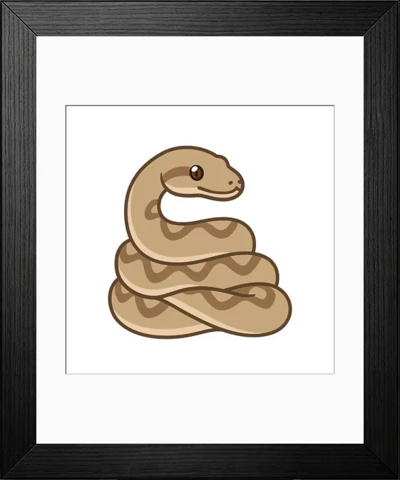 Framed Print : Cute cartoon snake drawing. Brown ball python or boa constrictor. Isolated vector clip art illustration Framed Print : Cute cartoon snake drawing. Brown ball python or boa constrictor. Isolated vector clip art illustration