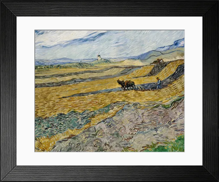 Framed Print : Vincent van Gogh's Enclosed Field with Ploughman features a rural landscape with a ploughman working in the fields Framed Print : Vincent van Gogh's Enclosed Field with Ploughman features a rural landscape with a ploughman working in the fields