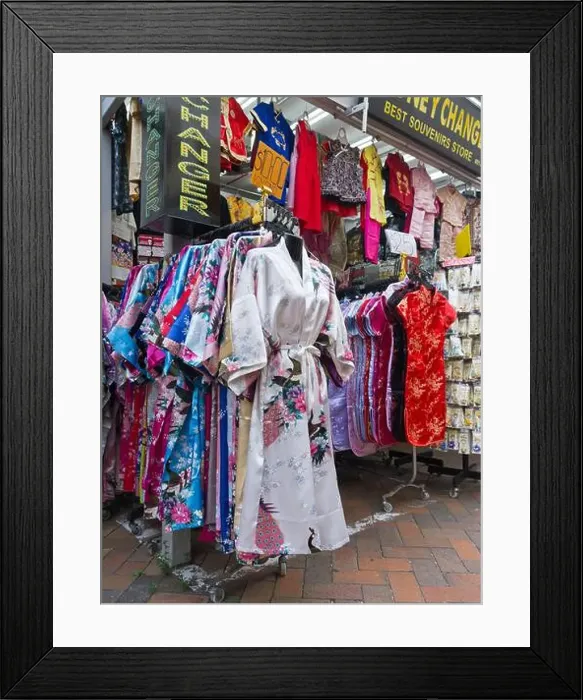 Framed Print : dh Chinese shops CHINATOWN SINGAPORE Silk dressing gowns shop display ladies clothes dresses gown store Framed Print : dh Chinese shops CHINATOWN SINGAPORE Silk dressing gowns shop display ladies clothes dresses gown store