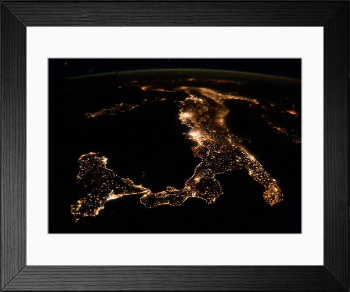 Framed Print : Italy at Night, Satellite View Framed Print : Italy at Night, Satellite View