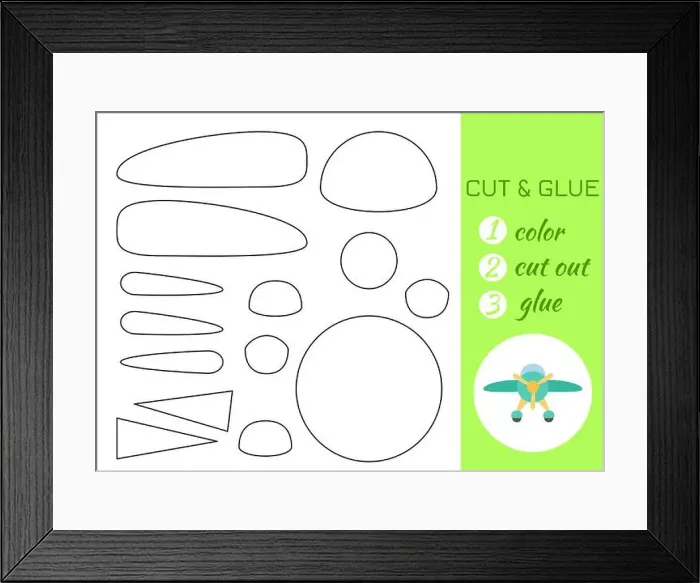 Framed Print : Color, cut and glue paper green airplane Framed Print : Color, cut and glue paper green airplane