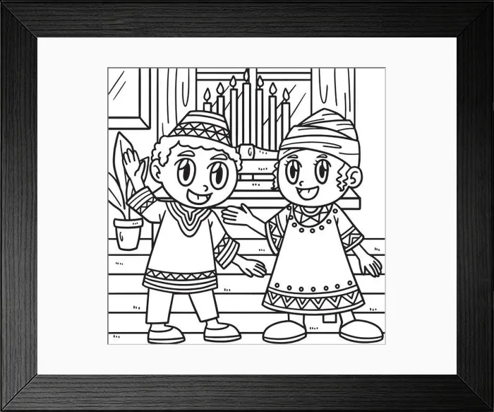 Framed Print : Kwanzaa Children And Kinara Coloring Page for Kids Framed Print : Kwanzaa Children And Kinara Coloring Page for Kids
