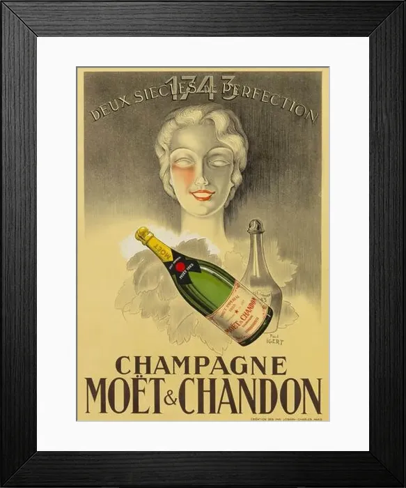 Framed Print : Click on vintage alcohol poster - Champagne Moet & Chandon, 1920s Framed Print : Click on vintage alcohol poster - Champagne Moet & Chandon, 1920s