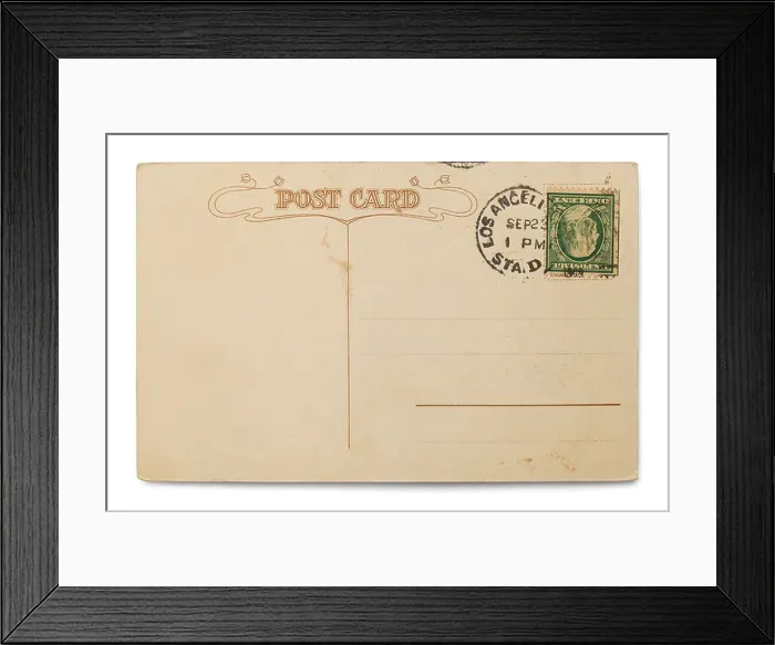 Framed Print : Stamped Postcard with Copy space Isolated on White Background Framed Print : Stamped Postcard with Copy space Isolated on White Background