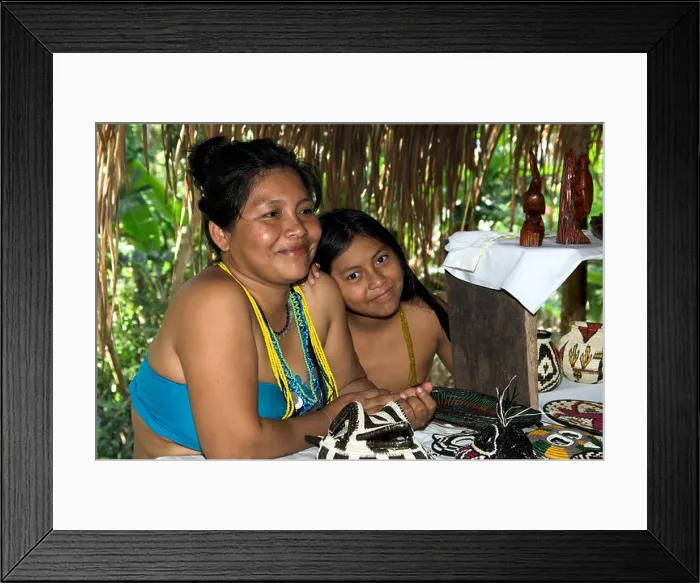 Framed Print : Women of the village sell craft items to tourists at the Embera Indian Village near Colon, Panama, Central America