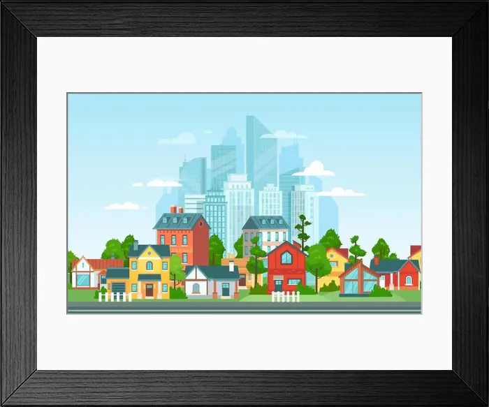 Framed Print : Suburban landscape. Urban architecture Framed Print : Suburban landscape. Urban architecture