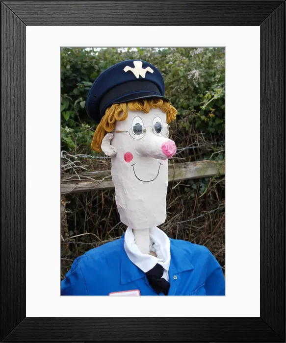 Framed Print : Scarecrow looking like Postman Pat Framed Print : Scarecrow looking like Postman Pat